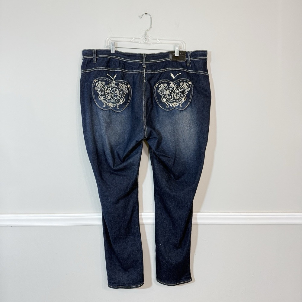 VTG Apple Bottoms Jeans Womens 20 Blue Hi Rise Straight Leg Embroidered Y2K